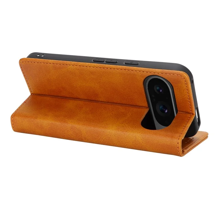 Per Google Pixel 9 / Pixel 9 Pro Case PU Leather Wallet Magnetic Closing Phone Cover - Marrone Chiaro