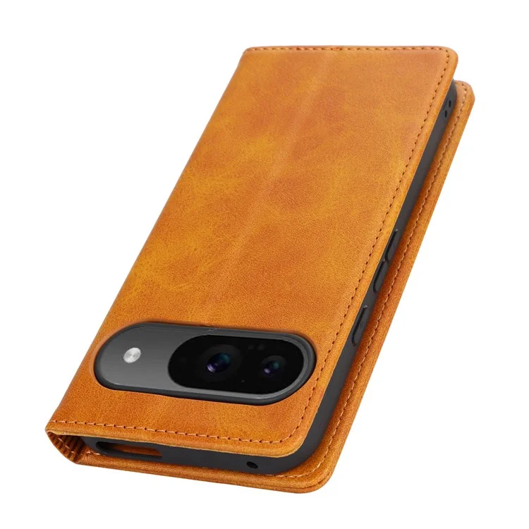 Per Google Pixel 9 / Pixel 9 Pro Case PU Leather Wallet Magnetic Closing Phone Cover - Marrone Chiaro
