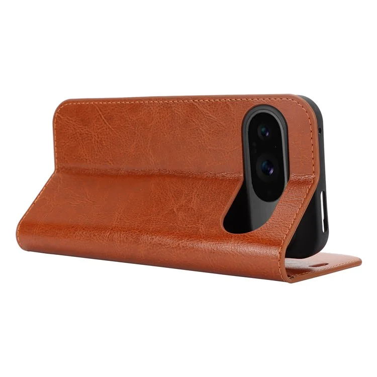 Pour Google Pixel 9 / 9 Pro Case Crazy Horse Texture Split Leather Wallet Phone Cover - Light Brown