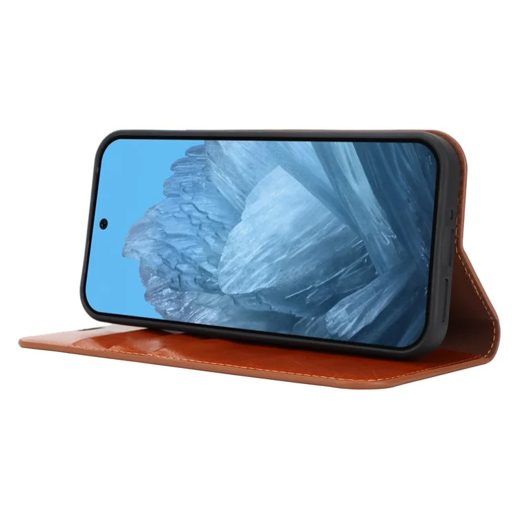 Pour Google Pixel 9 / 9 Pro Case Crazy Horse Texture Split Leather Wallet Phone Cover - Light Brown