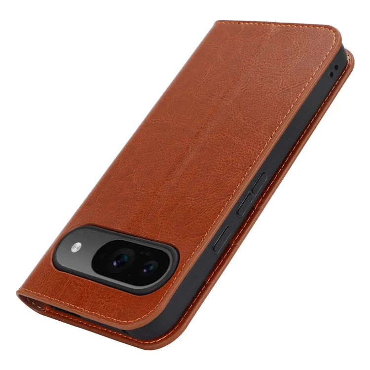 Pour Google Pixel 9 / 9 Pro Case Crazy Horse Texture Split Leather Wallet Phone Cover - Light Brown