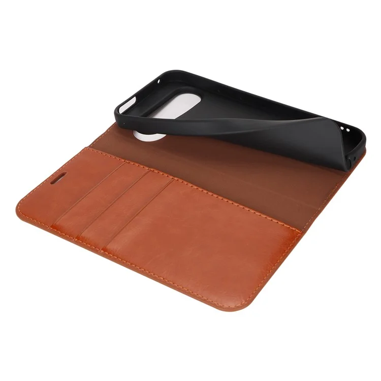 Pour Google Pixel 9 / 9 Pro Case Crazy Horse Texture Split Leather Wallet Phone Cover - Light Brown