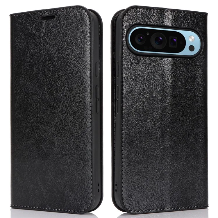 Para funda Google Pixel 9 Pro XL Crazy Horse Texture Split Leather Wallet Phone Cover - Negro