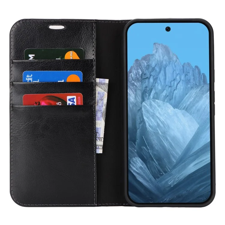 Para funda Google Pixel 9 Pro XL Crazy Horse Texture Split Leather Wallet Phone Cover - Negro