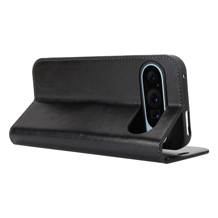 Para funda Google Pixel 9 Pro XL Crazy Horse Texture Split Leather Wallet Phone Cover - Negro