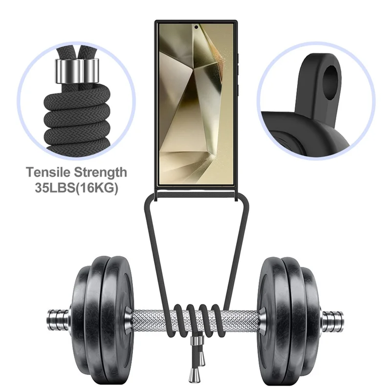 Para Samsung Galaxy S23 Ultra Case com Cordão Compartimento para Cartão Capa de Silicone Líquido - Preto