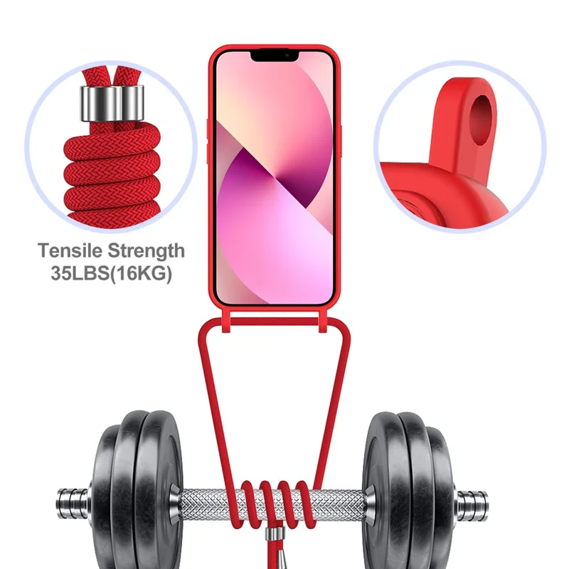 For iPhone 12 Case Crossbody Strap Liquid Silicone Phone Cover with Card Slot - Red