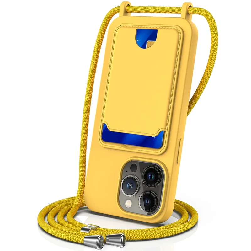 Per iPhone 12 Pro Case Card Slot Liquid Silicone Phone Cover con tracolla - Giallo