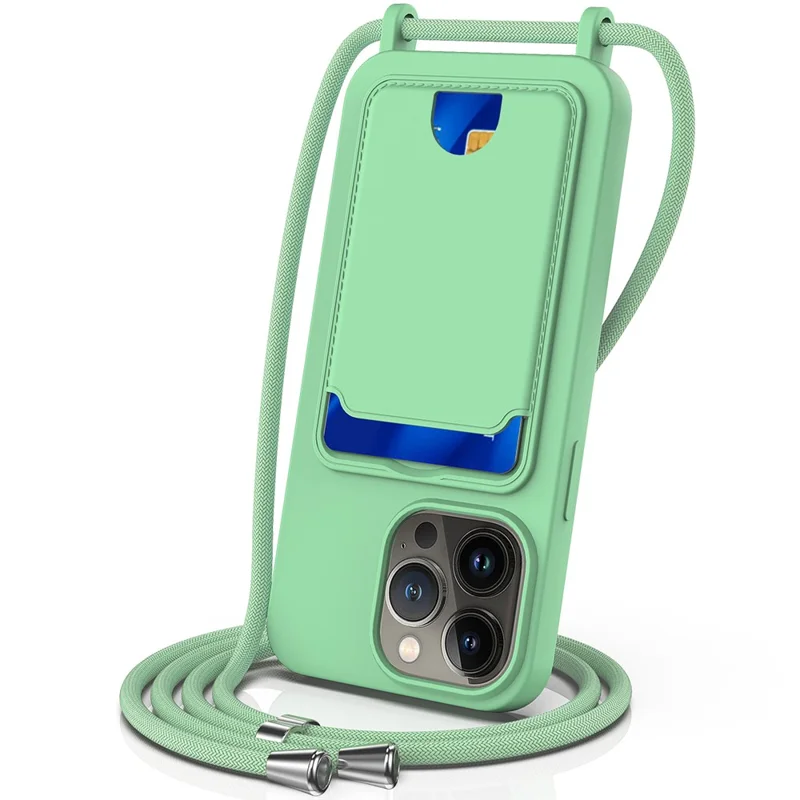 Per iPhone 12 Pro Custodia Slot per Schede Custodia in Silicone Liquido con Tracolla - Verde