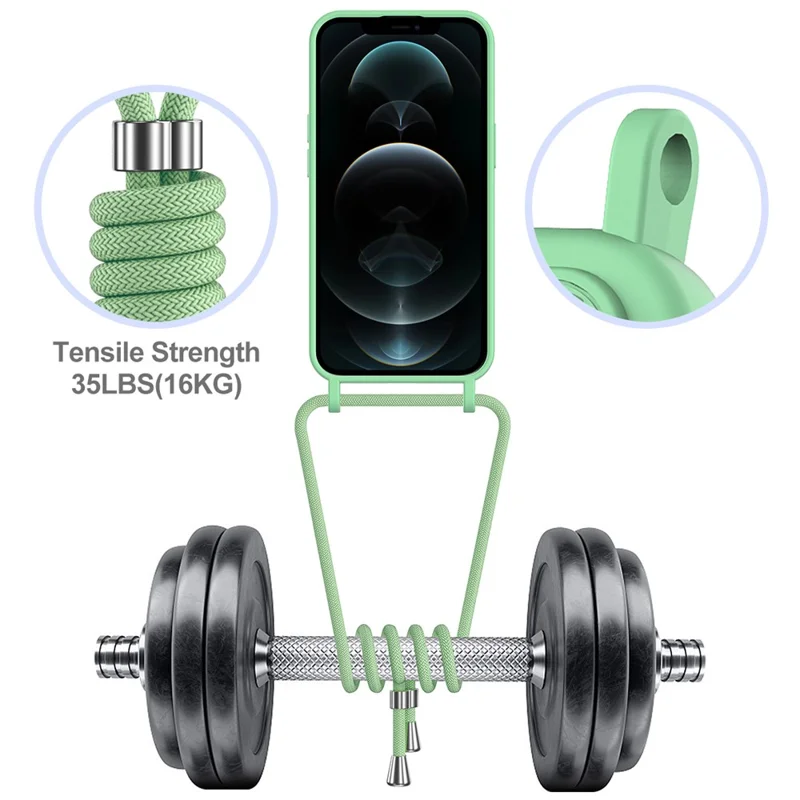 Per iPhone 12 Pro Custodia Slot per Schede Custodia in Silicone Liquido con Tracolla - Verde