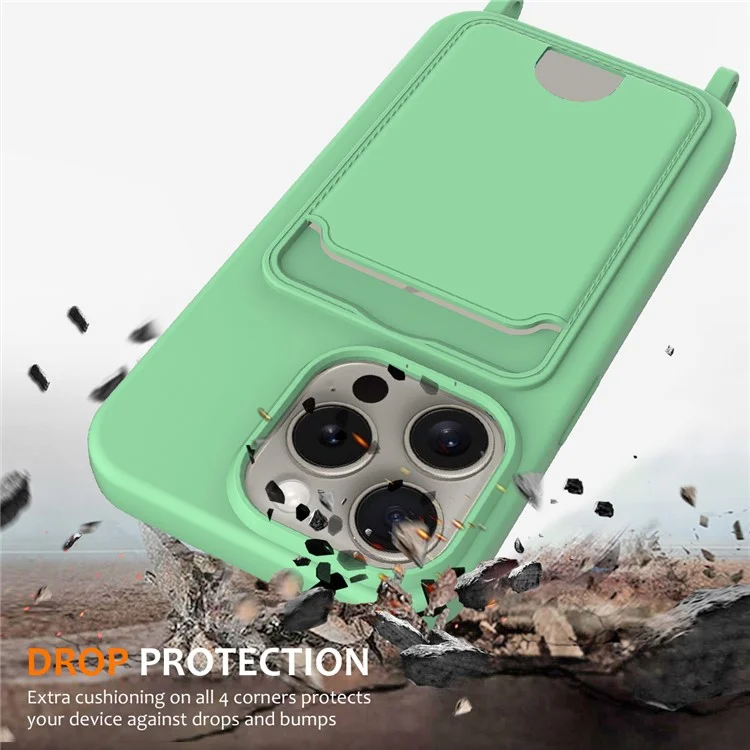 Жидкокристаллический силиконовый чехол с держателем для карт для iPhone 12 Pro Max - Зеленый