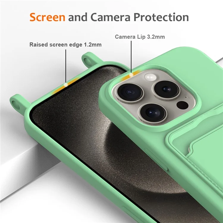 Жидкокристаллический силиконовый чехол с держателем для карт для iPhone 12 Pro Max - Зеленый