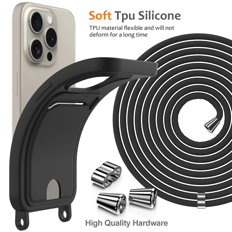 Für iPhone 12 Pro Max Flüssigsilikon-Hülle mit Kartenfach Crossbody-Handyhülle - Schwarz