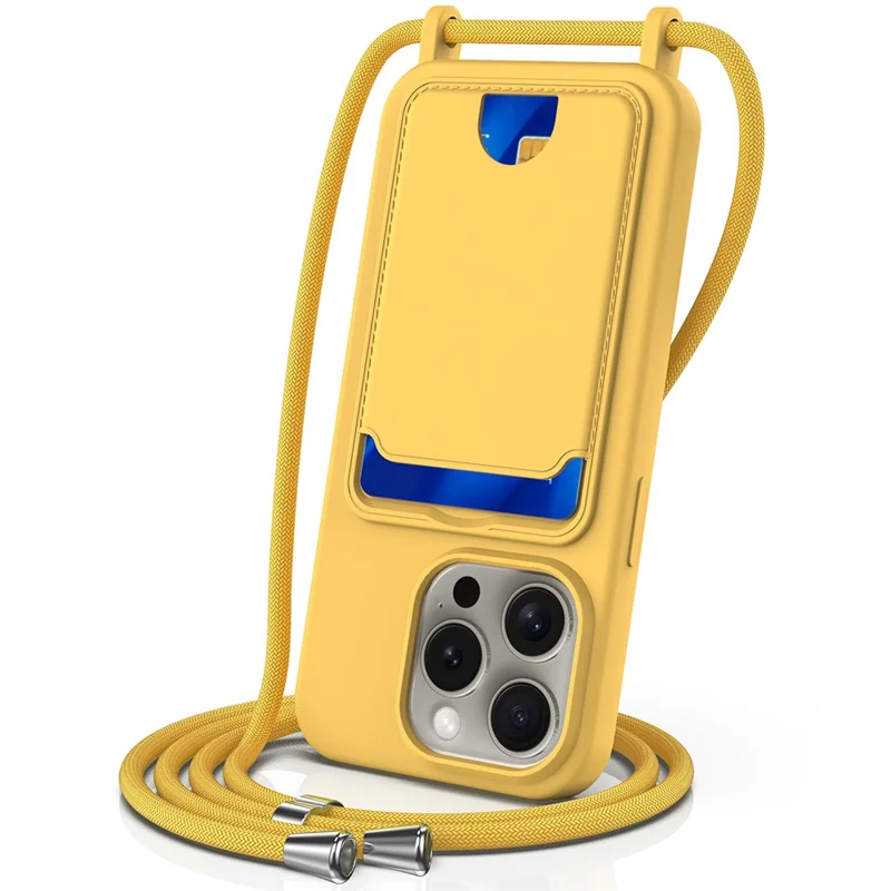 For iPhone 12 Pro Max Liquid Silicone Case with Card Holder Crossbody Phone Cover - Yellow