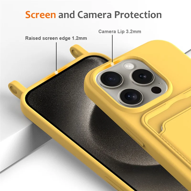 For iPhone 12 Pro Max Liquid Silicone Case with Card Holder Crossbody Phone Cover - Yellow