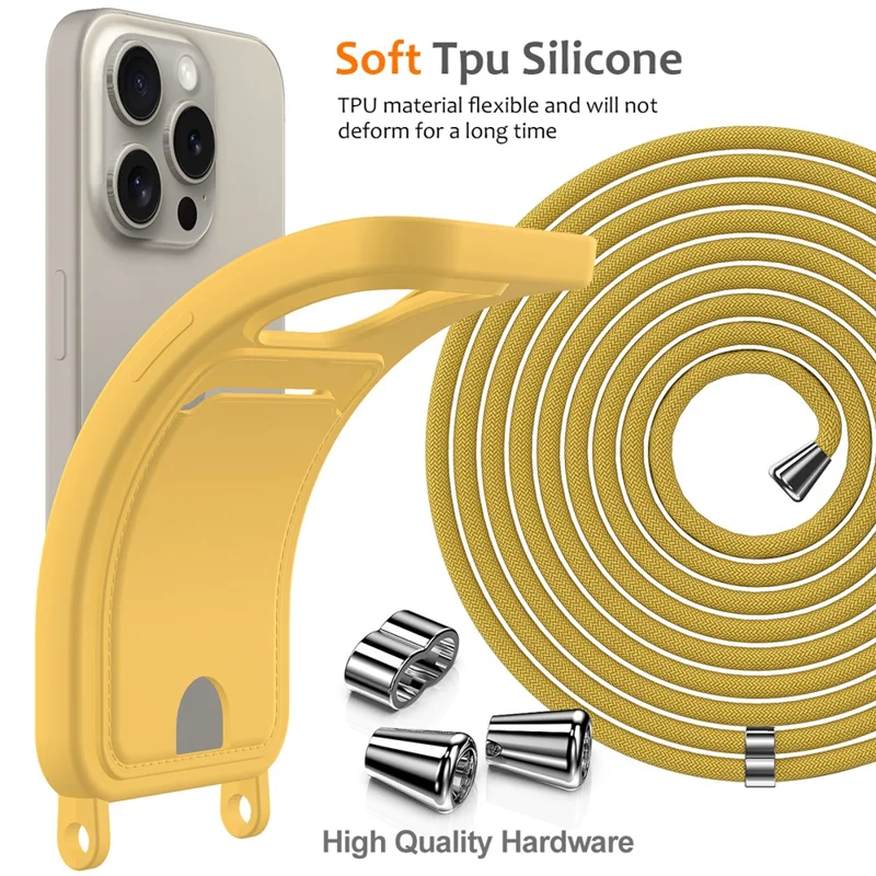 For iPhone 12 Pro Max Liquid Silicone Case with Card Holder Crossbody Phone Cover - Yellow