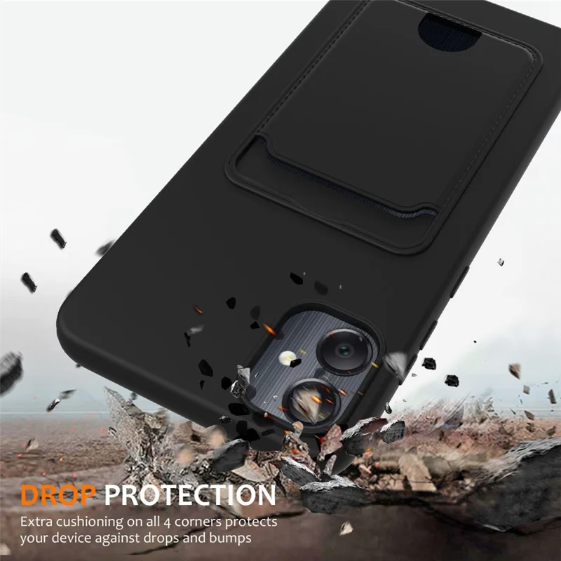 For Samsung Galaxy A05 4G Case Liquid Silicone Phone Cover with Card Slot, Long Strap - Black