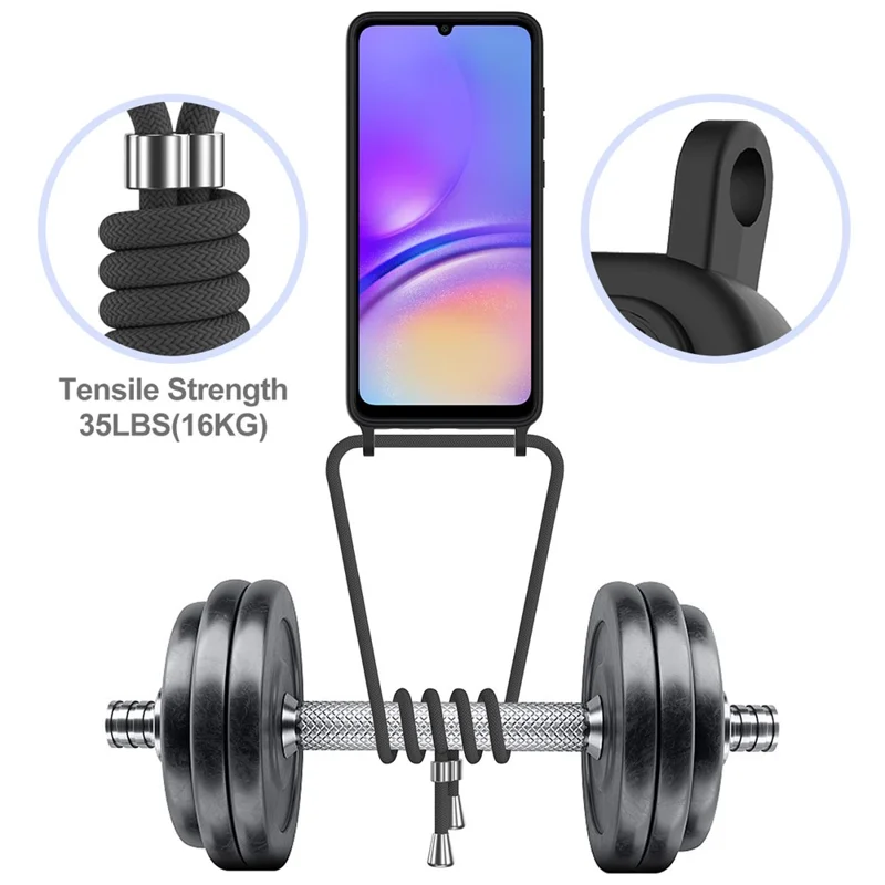 For Samsung Galaxy A05 4G Case Liquid Silicone Phone Cover with Card Slot, Long Strap - Black