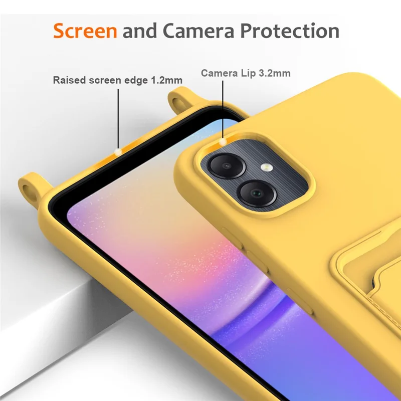 Для Samsung Galaxy A05 4G Чехол Жидкий Силиконовый Чехол для Телефона со Слотом для Карты, Длинный Ремешок - Желтый