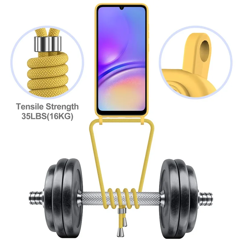 Для Samsung Galaxy A05 4G Чехол Жидкий Силиконовый Чехол для Телефона со Слотом для Карты, Длинный Ремешок - Желтый
