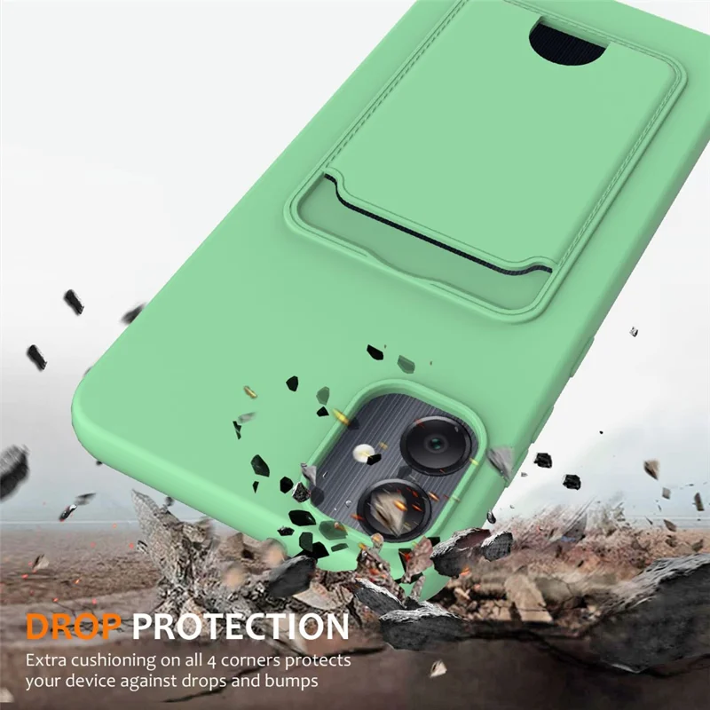 For Samsung Galaxy A05 4G Case Liquid Silicone Phone Cover with Card Slot, Long Strap - Green