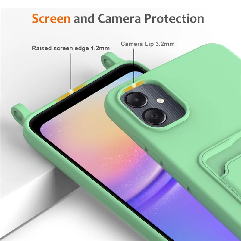 For Samsung Galaxy A05 4G Case Liquid Silicone Phone Cover with Card Slot, Long Strap - Green