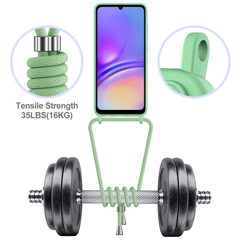 For Samsung Galaxy A05 4G Case Liquid Silicone Phone Cover with Card Slot, Long Strap - Green