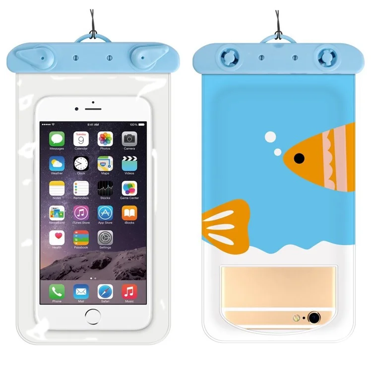 Cartoon Pattern Waterproof Phone Pouch for Under 6-inches Mobile Phone Portable Waterproof Phone Case Dry Bag with Strap - Salmon