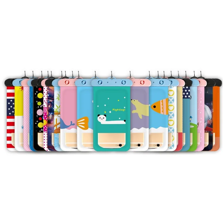 Cartoon Pattern Waterproof Phone Pouch for Under 6-inches Mobile Phone Portable Waterproof Phone Case Dry Bag with Strap - Salmon