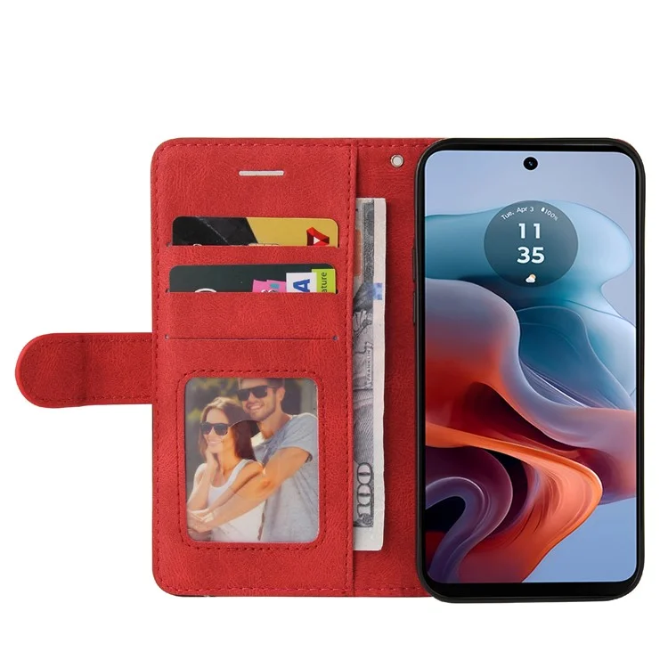 For Motorola Moto G45 5G / G34 5G Leather Case Wallet Stand Color Splicing Phone Cover - Red