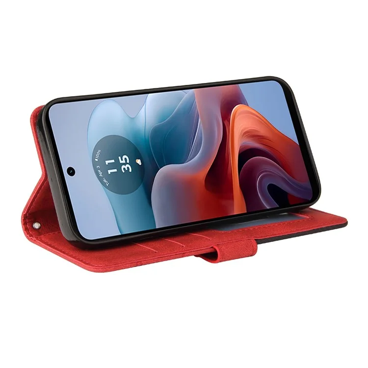 For Motorola Moto G45 5G / G34 5G Leather Case Wallet Stand Color Splicing Phone Cover - Red