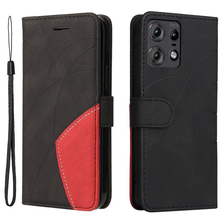 KT Leather Series-1 para Motorola Edge 50 Pro 5G Funda Cartera Funda de Piel Cubierta de Teléfono Color Splicing - Negro