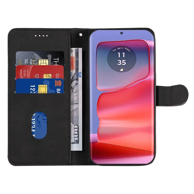 Para Motorola Edge 50 Pro 5G Capa Flip PU Leather Capa de Telefone com Linha Curva - Preto