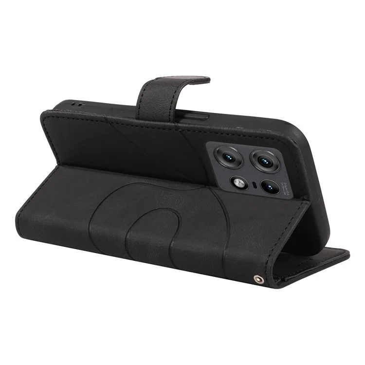Para Motorola Edge 50 Pro 5G Capa Flip PU Leather Capa de Telefone com Linha Curva - Preto