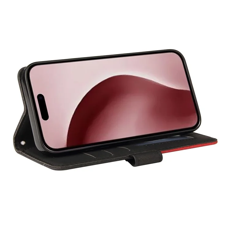 For iPhone 16 Pro Leather Case Wallet Stand Color Splicing Phone Cover - Black