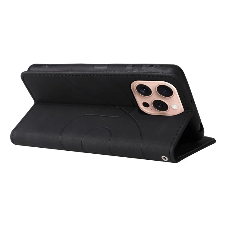 For iPhone 16 Pro Leather Case Wallet Stand Color Splicing Phone Cover - Black