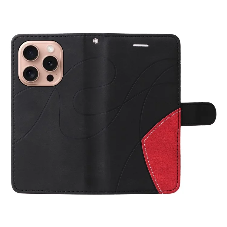 For iPhone 16 Pro Leather Case Wallet Stand Color Splicing Phone Cover - Black