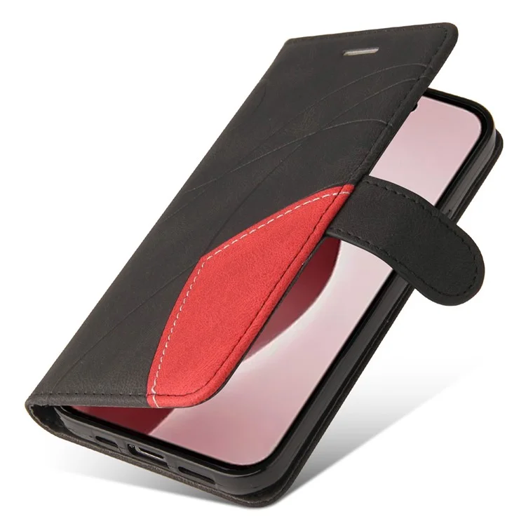 For iPhone 16 Pro Leather Case Wallet Stand Color Splicing Phone Cover - Black