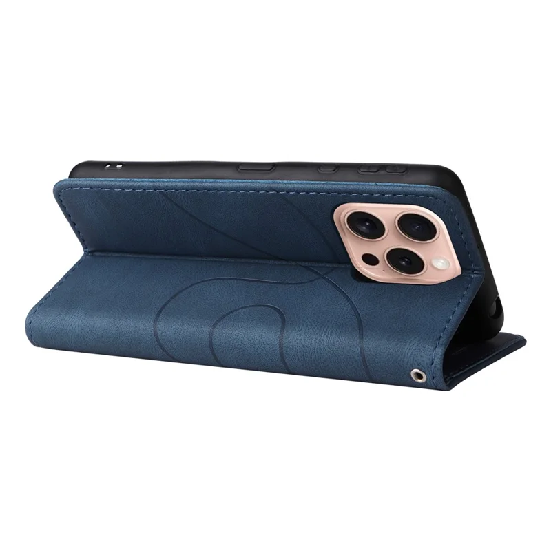 For iPhone 16 Pro Leather Case Wallet Stand Color Splicing Phone Cover - Blue