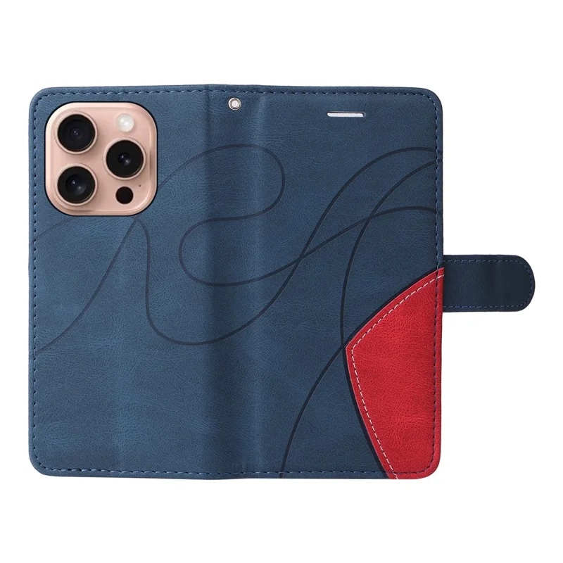 For iPhone 16 Pro Leather Case Wallet Stand Color Splicing Phone Cover - Blue