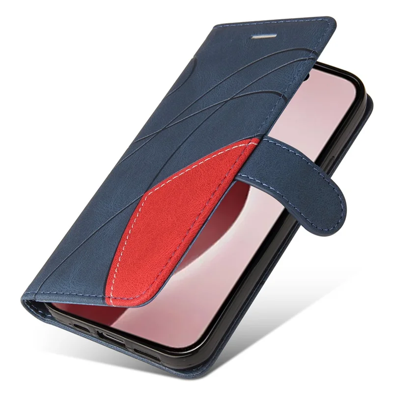 For iPhone 16 Pro Leather Case Wallet Stand Color Splicing Phone Cover - Blue