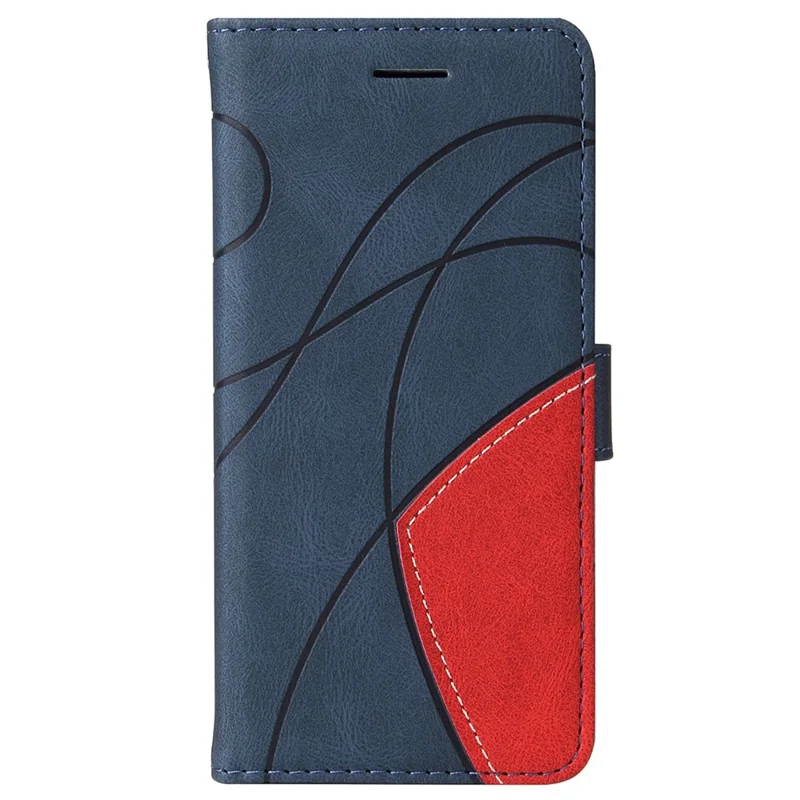For iPhone 16 Pro Leather Case Wallet Stand Color Splicing Phone Cover - Blue