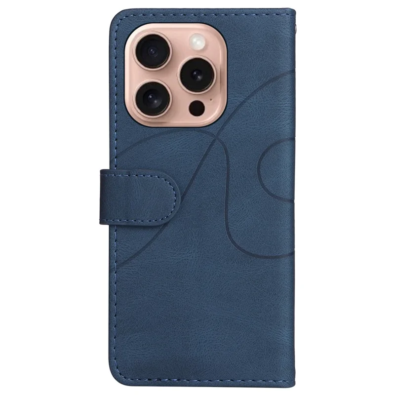 For iPhone 16 Pro Leather Case Wallet Stand Color Splicing Phone Cover - Blue