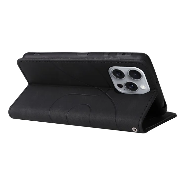 For iPhone 16 Pro Max Leather Case Wallet Stand Color Splicing Phone Cover - Black