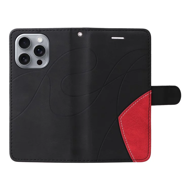 For iPhone 16 Pro Max Leather Case Wallet Stand Color Splicing Phone Cover - Black