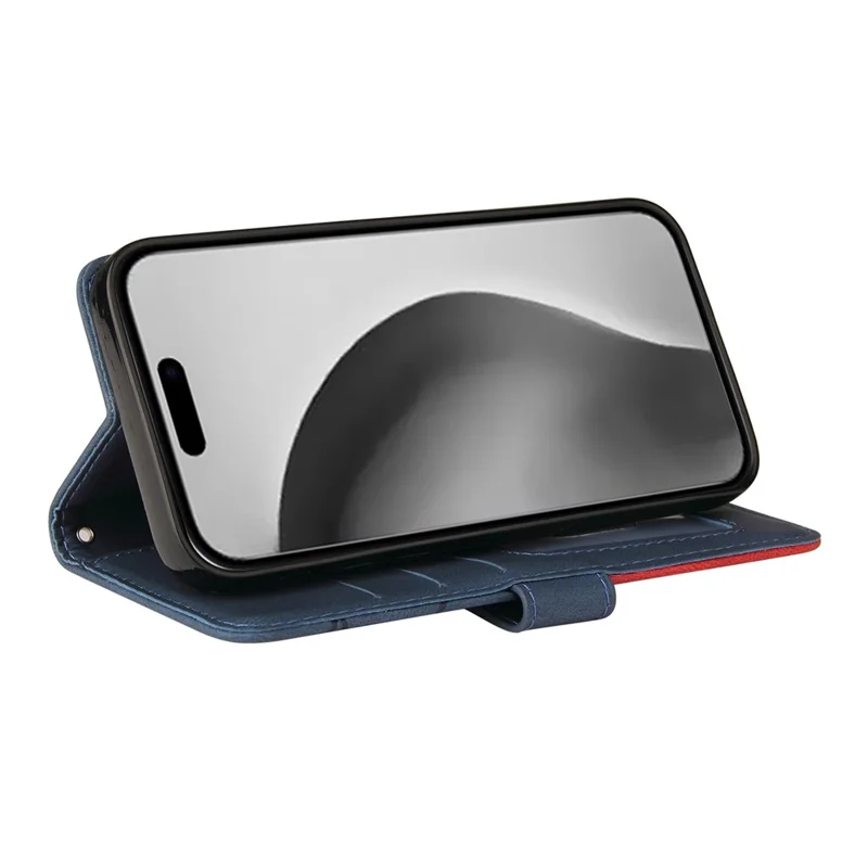 For iPhone 16 Pro Max Leather Case Wallet Stand Color Splicing Phone Cover - Blue