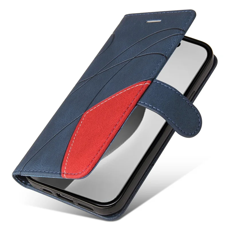 For iPhone 16 Pro Max Leather Case Wallet Stand Color Splicing Phone Cover - Blue