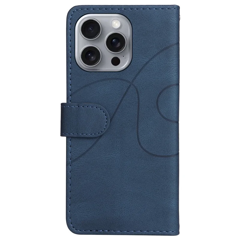For iPhone 16 Pro Max Leather Case Wallet Stand Color Splicing Phone Cover - Blue
