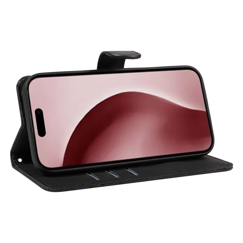 For iPhone 16 Pro Case Curved Line Imprint PU Leather Flip Phone Cover - Black