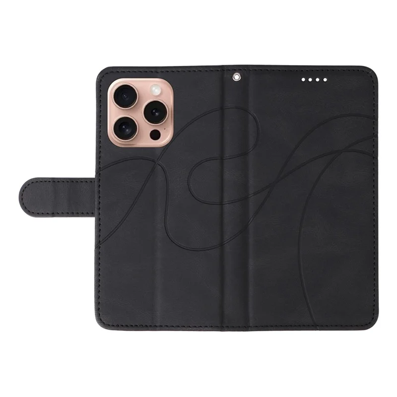 For iPhone 16 Pro Case Curved Line Imprint PU Leather Flip Phone Cover - Black